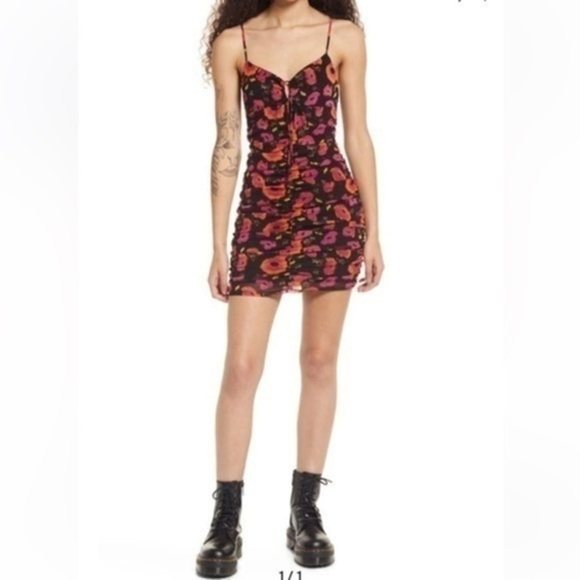 Nordstrom Bp Keyhole Mesh Mini Dress Black Bombshell Floral Small NWT - Picture 7 of 7